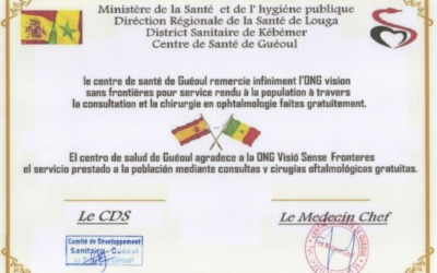 RECONOCIMIENTO AL EQUIPO DE VISIO SENSE FRONTERES POR SU LABOR EN LA CAMPAÑA DE SENEGAL